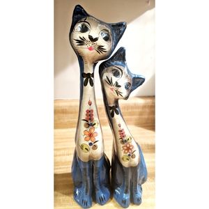 Rare Vintage Pair Hand Painted Paper Mache Cats Si